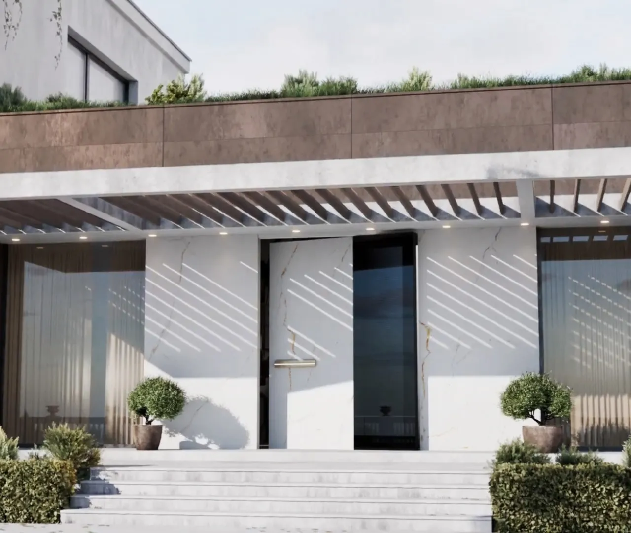 PIRNAR Pivot-Tür mit markanter Drehachsen-Architektur