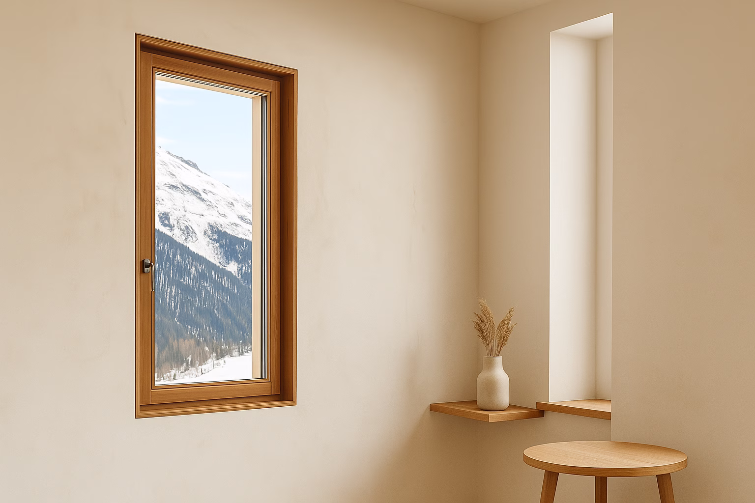 Holzfenster im Wohnraum